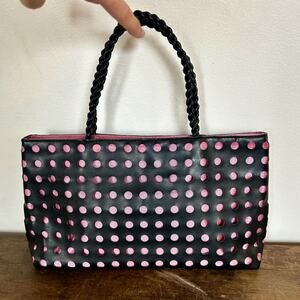 Vintage 90's Perforated Black and Pink Purse | Top Handle | 90's Style | Handbag